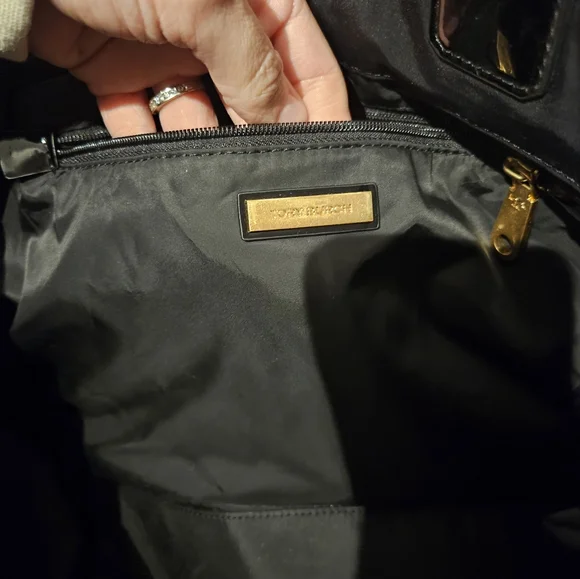 Tory Burch Ella Nylon & Patent Leather Black Tote Bag - Picture 7 of 14